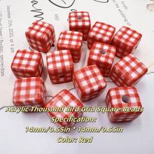 10 piezas/20 piezas/30 piezas Cuentas acrílicas cuadradas multicolor a cuadros de estilo simple y lindo, adecuadas para proyectos de joyería DIY, collares y pulseras - Cuentas cuadradas de 14 mm - Ver 14