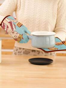 2pcs Thickened Polyester Heat Resistant Oven Gloves, Printed Oven Mitts For Kitchen Baking, Microwave Use, Non-Slip Kitchen Tools, Festive Holiday Cooking Gifts Friendly For Home And Kitchen Organization - Multicolor - View 5