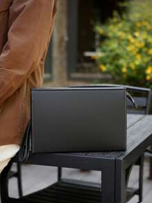 gorchis Nuova borsetta da uomo, borsa da toeletta nera di grande capacità, borsa a mano business semplice e versatile in pelle PU con tasca sottoscritta e più scomparti per carte, borsa da uomo alla moda