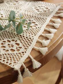 1pc Checkered Hollow-Out Placemat, Minimalist Crochet Placemat, Suitable For Creating An Elegant Dining Table And Uplifting Dining Ambiance
