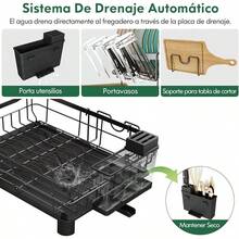 Lavavajillas de Acero Inoxidable de 2 Niveles para Encimeras de Cocina con Drenaje, Lavavajillas con Soporte para Tazas, Cubiertos, Tabla de Cortar y Alfombrilla de Secado - Negro-2 Niveles - Ver 12