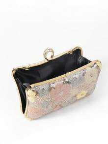 手工花卉刺绣晚宴手拿包，新中国风 - 粉色 - 查看 3