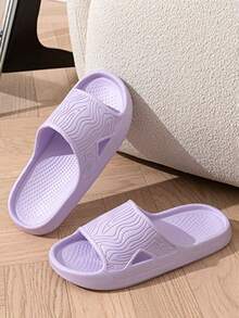 Women's Slip-On Eva Slippers With Comfortable Feeling, Non-Slip, Odor-Resistant, Suitable For Bathroom And Shower, Couple Design, Simple Wavy Pattern - Purple - View 4
