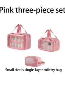 1/3pcs Double Layer PVC Toiletry Bag, Multi-Compartment Travel Storage Pouch, Large Capacity Makeup Bag, Minimalist Hand Carry Cosmetic Organizer Suitable For Bathroom, Beach, School, Holiday, Mother's Day, Teacher Gift