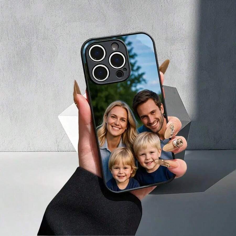 1pc Customizable Personalized Photo Pattern Multi-Color Soft-Touch Protective Phone Case, Compatible With IPhone Apple 11/12/13/14/15/16 Pro Max. Ideal Gift For Holidays, Anniversaries, Father's Day, Mother's Day, Thanksgiving, Halloween, Birthdays, For Boyfriends, Girlfriends, Family, Best Friends, Grandparents, Couples - Black - View 1