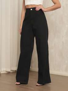 Gaven Wide Leg Jeans For Women High Waist Wide Leg Jeans Thick Fabric 100% Denim - 黑色 - 查看 4