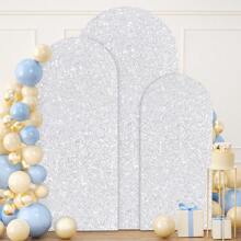 5ft/6ft/6.6ft/7.2ft Silver Arch Cover Sequin Backdrop Cover Round Top Chiara Backdrop Stand Cover For Wedding Birthday Party Photography Decoration (Arch Stand Not Included)