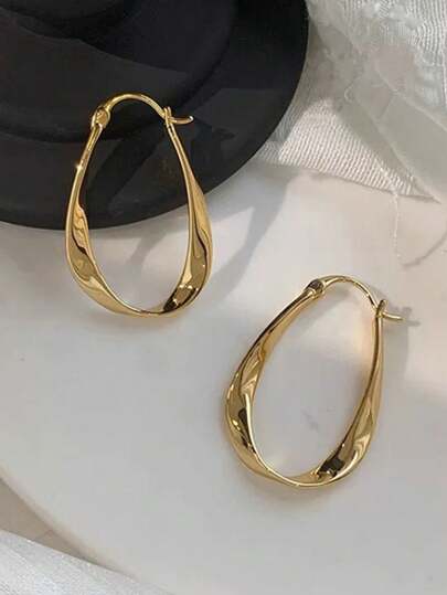 1 Pair Minimalist Elegant Moebius Circle Asymmetrical Oval Hoop Earrings, Fashion Jewelry