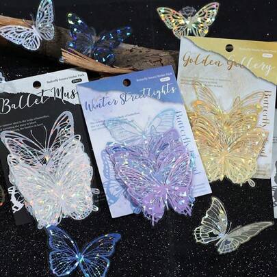 60pcs/20PCS Bright Sticker Butterfly DIY Wedding Cake Topper Happy Birthday Cake Topper For Wedding Birthday Party Cake Decoration