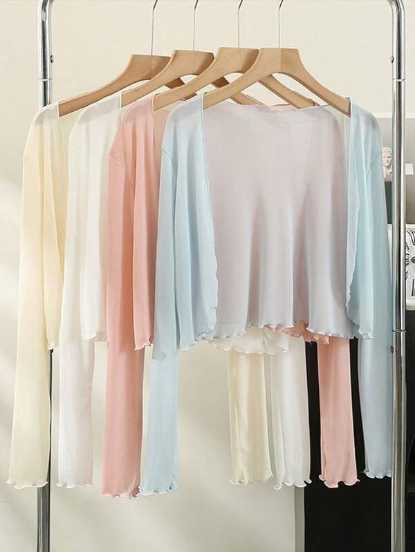 1pc Women's Delicate Lace Trim Sheer Cardigan, Lightweight Summer Bolero Outerwear For Spaghetti Strap Dress