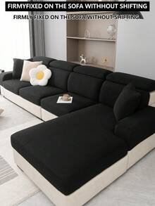 1 Stück Ganzjahres-Stretch-Sofabezug, rutschfester Vollabdeckung dicker Stoff Sofasitzkissenbezug, maschinenwaschbar, nicht ausbleichend, haustierfreundlicher Schutzbezug, geeignet für Schlafzimmer, Büro, Wohnzimmer, L-förmiges Sofa und 1234-Sitzer - Schwarz - Übersicht 5