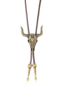 1pc Vintage Ox Head Knitted Sweater Necklace, Unique And Creative Fashion Accessory, Versatile Casual Daily Wear, Great Gift Idea For Friends And Family