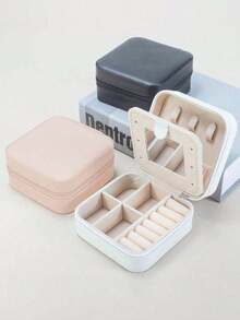 2pcs Small PU Leather Travel Jewelry Storage Box, Jewelry Display Box With Mirror, Double Layer Portable Jewelry Storage Box - Multicolor - View 4