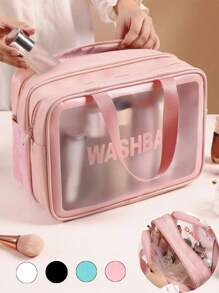 1/3pcs Double Layer PVC Toiletry Bag, Multi-Compartment Travel Storage Pouch, Large Capacity Makeup Bag, Minimalist Hand Carry Cosmetic Organizer Suitable For Bathroom, Beach, School, Holiday, Mother's Day, Teacher Gift