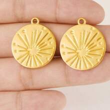 2pcs Minimalist Stainless Steel Heart & Asymmetric Geometric Sunflower Pendant Accessories, Necklace & Earrings Crafting DIY Jewelry Charms, Gold/Silver Plated
