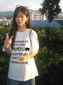 200g Pure Cotton T-Shirt 2025 Summer Ladies New Short Sleeve Pure Cotton Holiday Pattern Short Sleeve Round Neck Couple Wear Small Shirt Tops