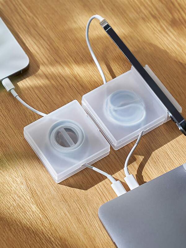 1pc Minimalist Cable Organizer Box, Charging Cable Management Storage Box, Portable Rotating Holder Suitable For Phone For Summer Holiday Travel, Outdoor Activities Travel Essentials