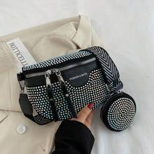 2 件套闪亮仿钻女士腰包带零钱袋套装，适合夏季外出、运动、开斋节、节日礼物 - 彩色 - 查看 3