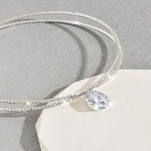 1pc Double Row Rhinestone & Large Zirconia Glamorous Party Open Collar Choker - Silver - View 5