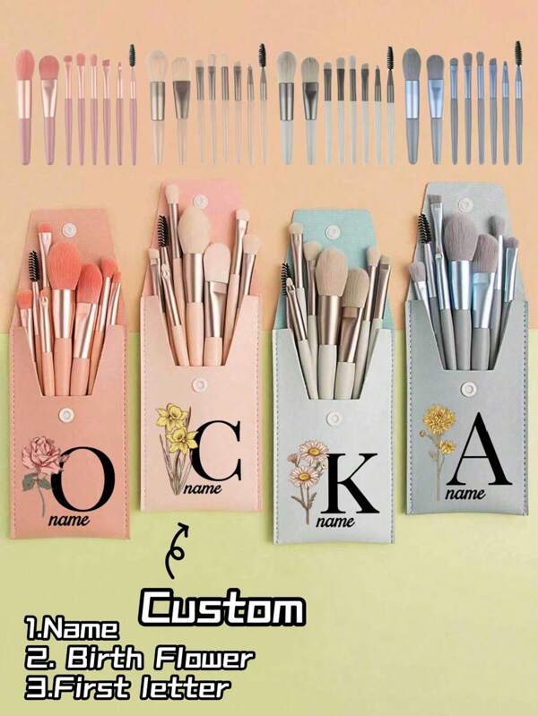 Bridesmaid Makeup Brush Set With Customized Name And Birth Flower Combo Pack Perfect Wedding Gift, Bridal Shower Gift Or Mother's Day Surprise, Makeup Bag, Travel Accessory Versatile, Space Saving, Monogrammed Exquisite, Stylish, Neat, Compact, Casual, Basic Unique Treasures, Gifts For Girls, Holiday Gifts Ideal Gift For Her Girlfriends, Family, Friends As An Anniversary Gift!