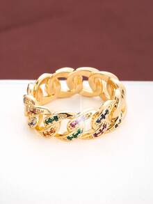 1pc Minimalist Chain Design Cubic Zirconia Women Ring - Multicolor - View 6