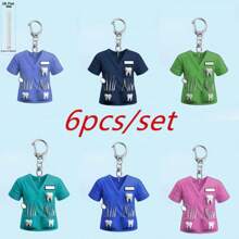 2D Flat, Adorable Dentist Uniform Keychain, Ideal Gift For Dental Professionals And Friends, Waterproof Acrylic, Designed With Blue And Green Shirts And Dental Tools, Bag Accessory, Keychain Car Accessories Bag Charm School Cute Goth Y2k