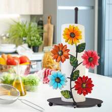 1pc Sunflower Kitchen Paper Towel Holder, Iron Paper Towel Storage Rack, Butterfly Paper Roll Holder, Roll Paper Holder, Home Decor - Yellow - View 11