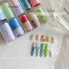 10色蕾丝花朵美甲贴纸，DIY哥特暗黑美甲贴花转印箔，新年郁金香星空美甲贴纸，适合美甲沙龙和个人使用，盒装美甲装饰（不含胶水），是送给女性和女孩的理想美甲配件礼物。 - 彩色 - 查看 7