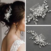 1件优雅水晶手工新娘婚礼头饰，饰以珍珠，伴娘发饰，情人节配饰