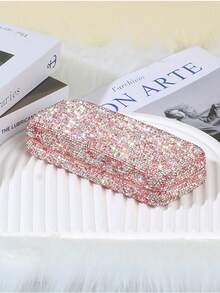 1 pieza Estuche de lujo para gafas decorado con rhinestones, caja de almacenamiento de gafas de moda, caja brillante de cristal para gafas, accesorio protector para gafas - Multicolor - Ver 9