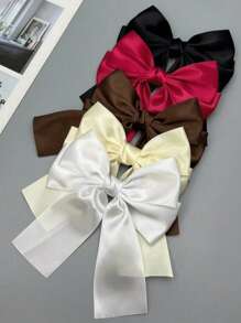 5pcs Women's Solid Color Bow Hair Clips, Elegant Satin Bow Hair Clips For Ponytail, Top Clip, Gift For Valentine's Day Claw Clips Hair Claws Hair Barrettes