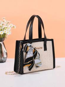 New Fashion Simple Shoulder Bag, Retro Straw Handbag, Unique Design Crossbody Bag, Tote Bag For Women, Casual Commute Messenger Bag - Multicolor - View 2