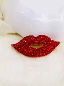 1pc European & American Style Classic Fashion Popular Sexy Red Lip Brooch, Fully Inlaid Luxury Clothing Adornment Oil Drop Brooch Pin For Women, Anti-Exposure - Red - View 5