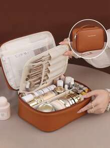 1 pieza Bolsa de maquillaje multifuncional para viajes, bolsa de almacenamiento de belleza, bolsa de artículos de tocador, bolso de mano portátil para viajes, bolsa de almacenamiento impermeable, bolsa de almacenamiento de brochas de maquillaje, bolsa de maquillaje de gran capacidad adecuada para productos de cuidado de la piel, productos de belleza, brochas de maquillaje, polvos compactos y lápices labiales. Es ideal para playas, escuelas, baños, festivales, regalos del Día de San Valentín y Navidad. Es un artículo imprescindible para madres, familiares, amigos y compañeros de clase.