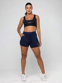 LOT FITNESS Women's Navy Blue Loose Shorts With Pocket For Running - Navy Blue - View 4
