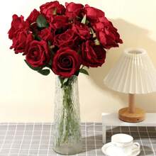 10Pcs/5Pcs/4Pcs/1pc Wine Red Rose Artificial Bridal Bouquet Realistic Velvet Faux Flower Flower Arrangement Decoration Fake Rose Artificial Rose For Valentine's Day Gifts Wedding Party Home Decoration, Birthday Gifts Outdoor Indoor Decor, Vase Floral Decor (Purchase Instructions: May Contain Odor, Please Place In Window For Ventilation For 1-2 Days)