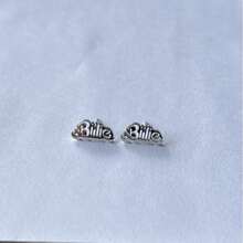 2pcs Billie Letter Stud Earrings, Casual Minimalist Versatile Earrings, Unisex Fashion Accessory Gift - Silver - View 2