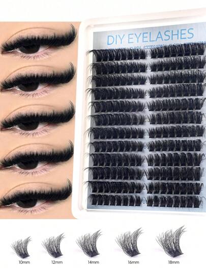 192/216 piezas Extensiones de pestañas individuales en racimos estilo C rizado largo, mezcla de bandeja, extensiones de pestañas de imitación de visón, extensiones de racimos de pestañas, racimos de pestañas, pestañas individuales, pestañas, pestañas postizas