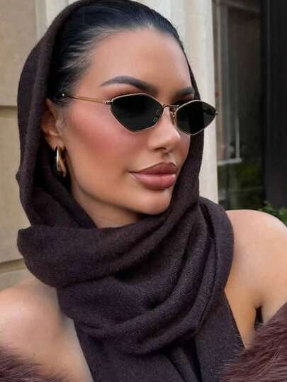 1 Çift Kadın Altın Çokgen Metal Çerçeveli Düz Renk Retro Moda Gözlük, Sokak Stili, Yaz Plaj Tatili, Açık Hava Aktiviteleri ve Seyahat İçin Uygundur