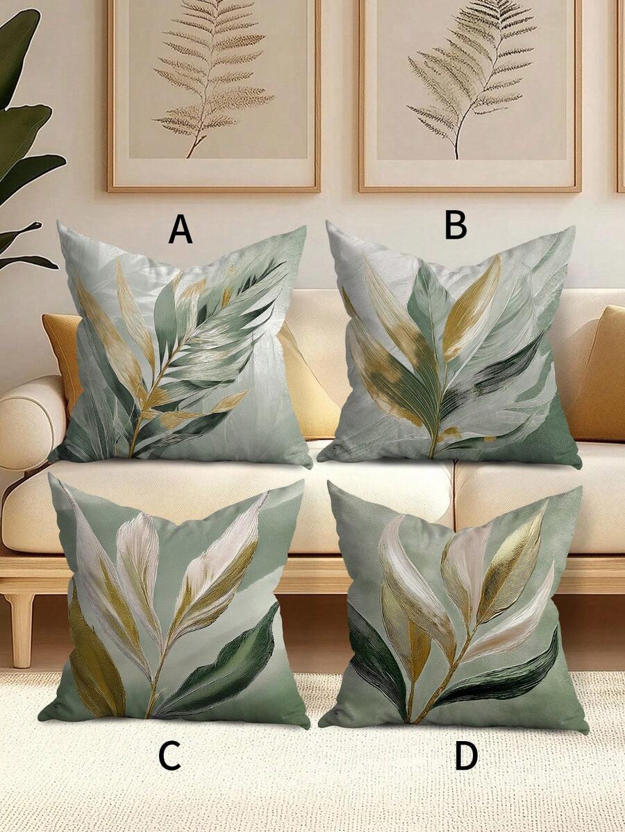 4pcs Light Background Green Leaf Of Grass Pattern Pillow Case, Size 17.7" X 17.7", Machine Washable Available, Polyester Zipper Back Throw Pillow For Home Decor, Floral Pattern, Suitable For Multiple Room Types - No Padding Included.
