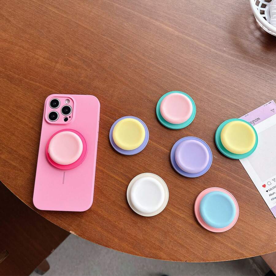 Soporte magnético telescópico redondo y colorido para teléfono, compatible con smartphones y Android, regalo para cumpleaños, familia y amigos, agarre de teléfono de empuje-tracción, accesorios para teléfono