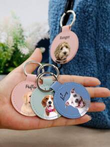 LICVIC 1/2Pcs Custom Pet Photo Keychain, Personalized Dog Cat Portrait Name Leather Picture Keyring Charm, Anniversary Memorial Loss Gift Him Her Mom Dad, Custom Round Card Hanging, Dawg, Vintage, Casual, Unisex, Hipster, Old Money, Stylish, Ideal Gifts For Him, Ideal Her, Boyfriend, Girlfriend, Family, Friends, Grandparents, Children, Her, For Birthdays, For Weddings, For Graduation, For Housewarming, Personalized Girl/Boy Back To School - Multicolor - View 7