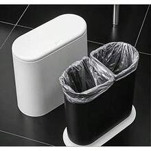 PENGKE Slim Plastic Trash Can,2.7 Gallon Garbage Can With Press Top Lid,Black Modern Waste Basket For Bathroom,Living Room,Office And Kitchen - White - View 6