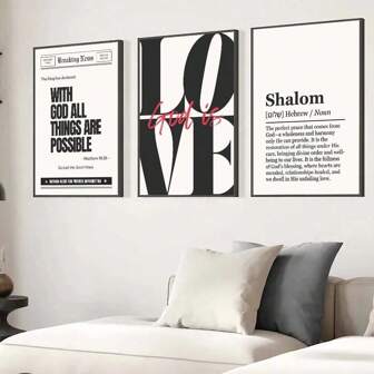 Set Of 3 Christian Wall Art Poster Canvas Print Minimalist God Is Love Typography Painting For Dorm,Apartment,Living Room,Bedroom,Modern Home Decoration Canvas Painting Holiday & Birthday Gift, Office Decoration Arranged Artwork Optional Frame ,Wall Art With Frame