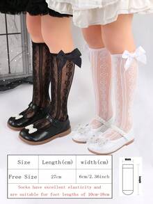 2 Pairs Baby/Toddler Girls Sweet Cute Lace Bow Heart Jacquard Mesh Crew Socks, Suitable For Summer Wear - Multicolor - View 3