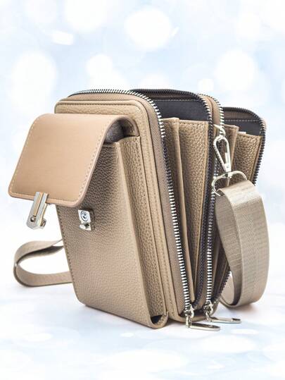 MINGYOU Bolso bandolera de mujer de piel sintética (PU), de moda y juvenil, con múltiples cremalleras y gran capacidad, multifuncional como billetera y para el teléfono