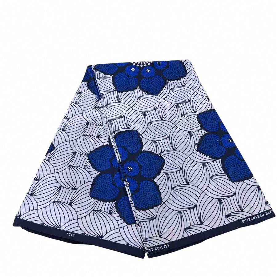 1/3/6码非洲蜡染印花布，安卡拉面料，适合制作派对礼服 - 白底藍花紋 - 查看 1