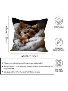 1pc Yorkshire Dog Pattern Theme Pillow Cover, Yorkshire Pet Dog Pattern Pillow Cover, Suitable For Sofas, Chairs, Beds, Cars, Living Rooms, Offices, Modern Style, Polyester Fiber, Zipper, Home Decoration Pillowcase, 18 * 18 Inches