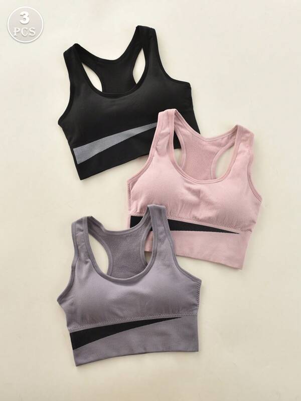 3pcs/Set Women Colorful Wireless Shockproof Sports Bra For Running, Fitness, Yoga