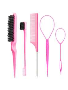 3/5件套黑色美发造型尖尾梳双头梳眉刷化妆美发工具套装美容家居美发配件 - 黑色 - 查看 7